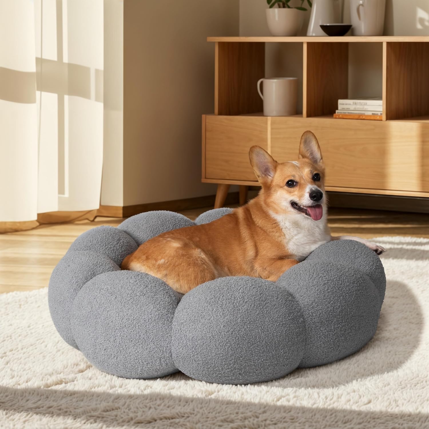 Fluffy Flower Calming Donut Bed for Cats & Dogs